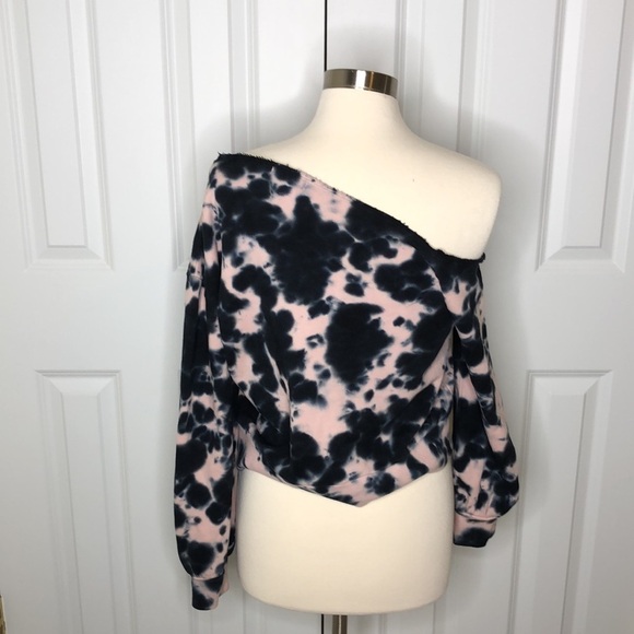 525 America Cropped Asymmetric Neck Tie Dye Sweatshirt M - Picture 4 of 6